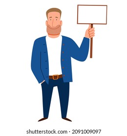 A strong man with a sign for the text in his hand.