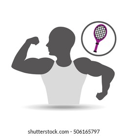 strong man silhouette and racket tennis vector illustration