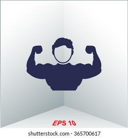 Strong man. Sportsman. Body Building Muscles. Vector icon.