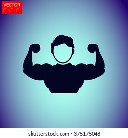 Strong man. Sportsman. Body Building Muscles. Vector icon.