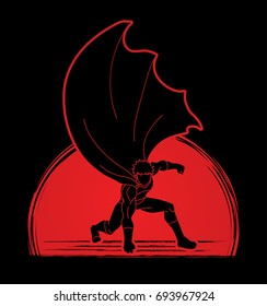 Strong Man , Superhero landing powerful action designed on sunlight background graphic vector