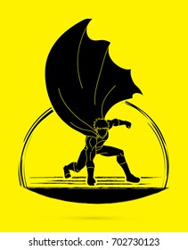 Strong Man. Superhero landing powerful action graphic vector.