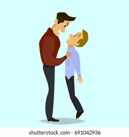 A strong man weak reservoi threatening.Vector illustration in a flat style.