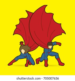 Strong Man and Woman, Couple Superhero landing powerful action graphic vector.