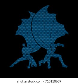 Strong Man and Woman, Couple Superhero landing powerful action designed using geometric pattern graphic vector.