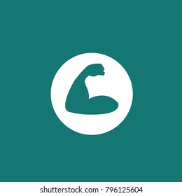 Strong man's arm vector icon for weight lift body building and exercise vector icon green background