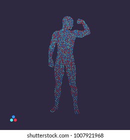 Strong men. Dotted silhouette of person. Vector illustration. 