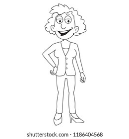 Strong middle age old smart hipster woman energetic hand drawn doodle sketch illustration