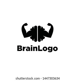 Strong mind. Brain strong logo. Brain with strong hand vector illustration