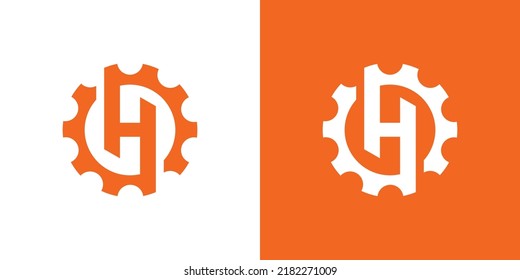 Strong and modern initial letter H gear mechanical logo design