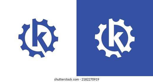 Strong and modern initial letter K gear mechanical logo design