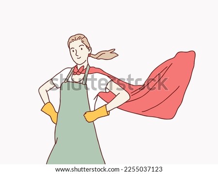 Strong mom hero ready to housework housewife simple korean style illustration