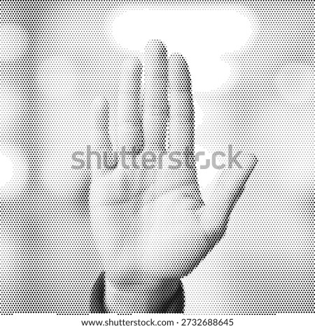 A strong monotone illustration of a raised open hand palm forward. This symbolic design represents peace, stopping, or greeting, making it perfect for non-profit branding, safety signage, and social media stop icons. Ideal for conveying human connection and authority in communal and professional projects. Suitable for high-quality print flyers and digital app interface buttons. High-quality vector for easy scaling and professional results.