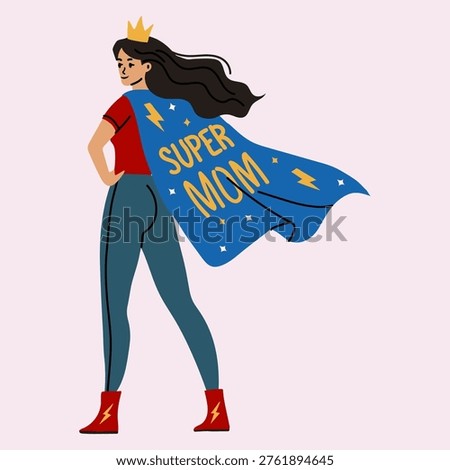 Strong Mother Superhero Concept with Super Mom Cape