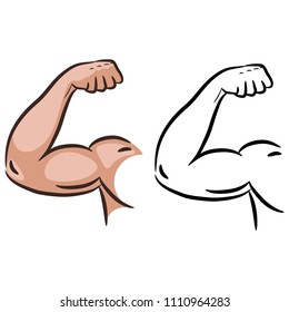 Strong Muscle Arm Sketch Line Vector.