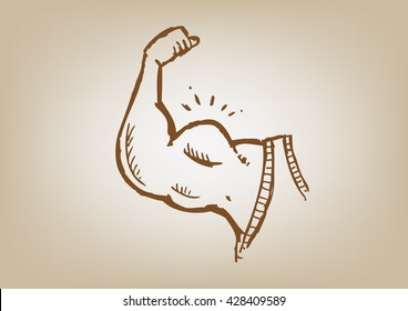 Strong Muscle concept Natural Sketched Drawing. Editable Art.