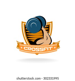 Strong Muscle Hand With Dumbbell Crossfit Fitness Center Gym Logo