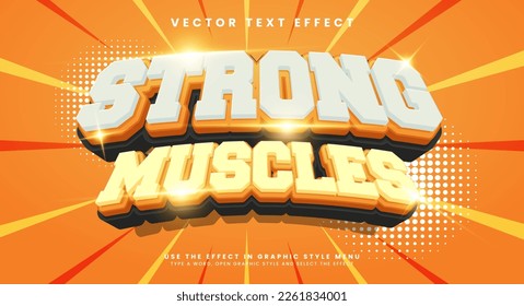 Strong muscles 3d editable vector text style effect, suitable for fitness themes