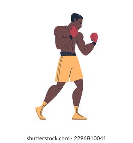 Strong muscular African American man in sportswear and boxing gloves working out on isolated on white background vector