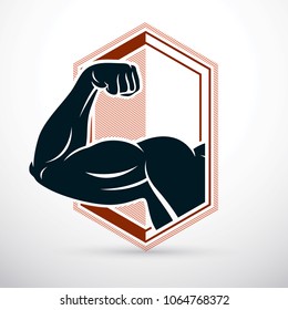 Strong muscular arm, athlete graphic vector illustration. Power lifting.