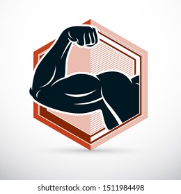 Strong muscular arm, athlete graphic vector illustration. Power lifting.