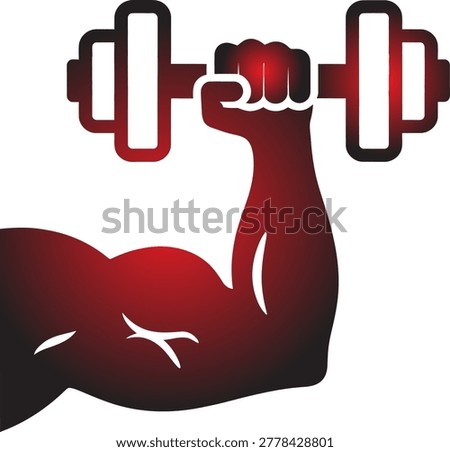 Strong muscular arm lifting a heavy dumbbell icon illustration