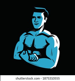 Strong and muscular bodybuilder. Weightlifting, powerlifting or bodybuilding vector illustration