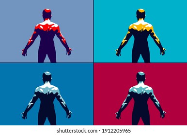 Strong muscular man back vector illustration, bodybuilder athlete sportsman, strength and health lifestyle.