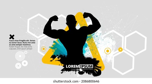 Strong muscular man on a abstract background, vector