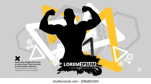 Strong muscular man on a abstract background, vector