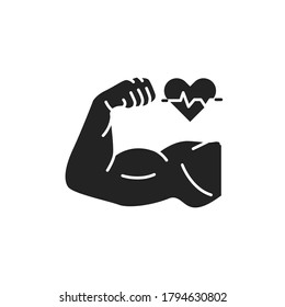 Strong Muscular Mens Hand Glyph Black Icon. Health Care Lifestyle. Sign For Web Page, Mobile App, Button, Logo