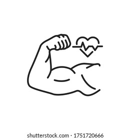 Strong muscular mens hand line black icon. Health care lifestyle. Sign for web page, mobile app, button, logo. Editable stroke