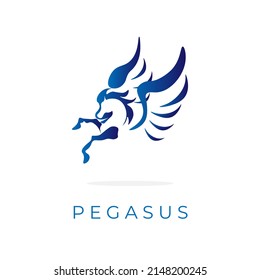 Strong and muscular pegasus illustration logo in blue color
