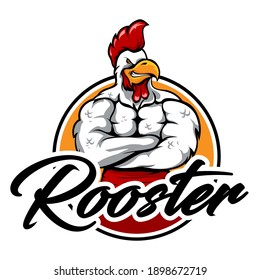 Strong muscular rooster mascot logo