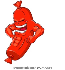 Strong muscular sausage cartoon character