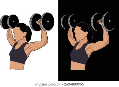 Strong, muscular woman lifting heavy dumbbells, showcasing power, fitness, and gym training for workout, motivation, health, and strength concepts.