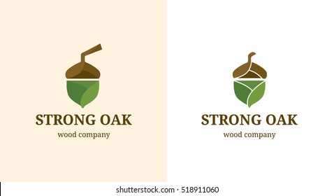 Strong Oak vector logo template. Logotype idea for nature, ecology and food business service. Acorn flat illustration for web and design.