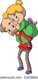 The strong old man is carrying the old woman of illustration