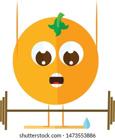 A strong orange sportsman trying to lift weight, vector, color drawing or illustration.