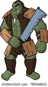 Strong orc with big sword on white background