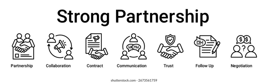 Strong Partnership banner web icon vector illustration concept for business with icon of Partnership, Collaboration, Contract, Communication, Trust, Follow Up.