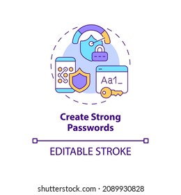 Strong password creation concept icon. Keeping protected apps accepts. Online privacy safety abstract idea thin line illustration. Vector isolated outline color drawing. Editable stroke