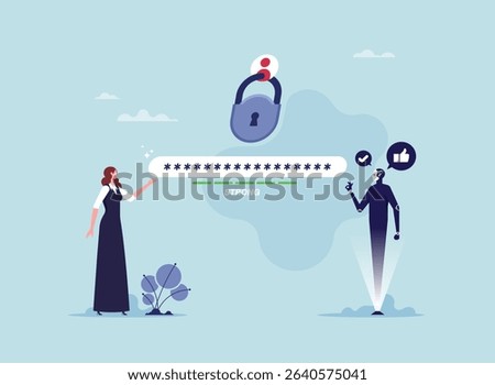 Strong password for cyber security concept, high protection and safety for login account, businesswoman using strong password security with locked padlock