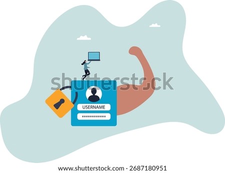Strong password, security, safety or protection strength, firewall technology, privacy or digital defense system,about a man and his life.