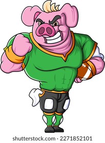the strong pig mascot of American football complete with player clothe of illustration