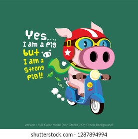 A strong pig ride a scooter. Version full color and non stroke.