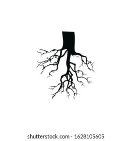 Strong Plant Roots Silhouette against White Background