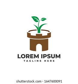 Strong Plants with Potted Castles Logo Vector Icon Illustration