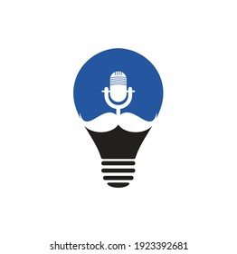 Strong podcast bulb vector logo design template. Gentleman podcast logo design template. Mustache podcast icon.