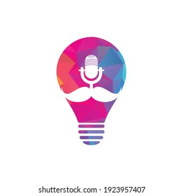 Strong podcast bulb vector logo design template. Gentleman podcast logo design template. Mustache podcast icon.